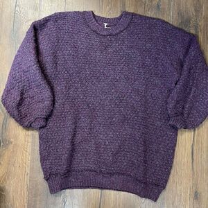 Free People Purple Oversized Crew Neck Balloon Sleeve Knit Sweater SZ Small
